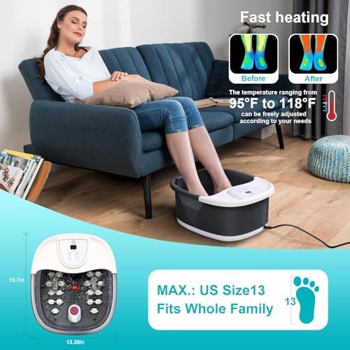 ECARBME Foot Spa Bath Massager with Heat, Foot Bath with 22 Massage Rollers, Temperature Control, Jets, Bubbles, Epsom Salt and Vibration, Foot Soaking Tub for Relaxation - Grey
