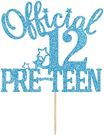 Baby Blue Glitter Official 12 Pre-teen Cake Topper, Happy 12th Birthday/Bruh I'm12, Cheers to 12 Years 12th Birthday Party Decorations Supplies