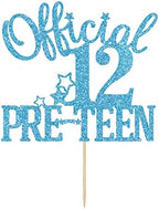 Baby Blue Glitter Official 12 Pre-teen Cake Topper, Happy 12th Birthday/Bruh I'm12, Cheers to 12 Years 12th Birthday Party Decorations Supplies