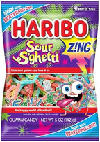 HARIBO Gummi Candy, Z!NG Sour S’ghetti, Sour Gummy Candy, 5 Ounce Bag (Pack of 12) Delicious Soft & Chewy Snacks, Assorted Fruity Flavors