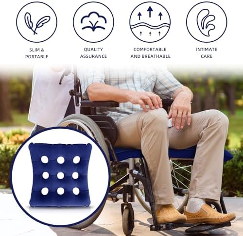 2 Pack Inflatable Seat Cushions, Breathable Nursing Anti-Bedsore Air Cushion Seat Pad, Waffle Chair Cushion for Sitting Toilet Wheelchair Chair Shower Chair (with Inflatable Pump)