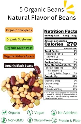 Organic Fully Cooked Perfect Beans -Eat More Beans Steamed bean, Economy Pack, USDA Organic Vegan Vegetarian Healthy Keto Food- Variety of Organic Edamame, Chickpea, Black Beans, Green Peas, Kidney Beans (12 Packs, 5 oz)