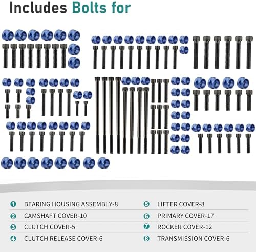 MoKitDora 72 Sets Twin Cam Bolt Covers Black Engine Bolt & Head Toppers Caps Kit for 2007-2017 Harley Softail Touring Dyna, Blue