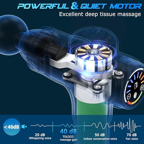 TOLOCO Massage Gun Deep Tissue, Percussion Massage Gun with 10 Replacement Heads, Super Quiet Portable Electric Massager for Athletes, Relax, Black