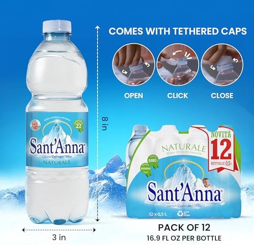 Sant'Anna Still Mineral Water, 16.9 Fl Oz Bottles (12-Pack) | Pure Italian Alps Mountain-Fresh Drinking Water | Natural Functional Drink | Sodium-Free, Nitrate-Free, Sulfate-Free in BPA-Free Bottles