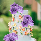 Rsstarxi 9 Pack Artificial Roses Cake Topper DIY Wedding Roses Artificial Flowers Cake Decorations for Bridal Shower Birthday Wedding Anniversary Party Decorations Purple