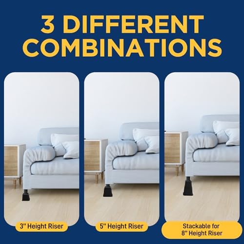 Lifemaster Furniture Riser Set - 4 Pieces Non-Slip Design Furniture Leg Riser fits with Bed, Chair, Table, Sofa, Desk, and Couches - Black