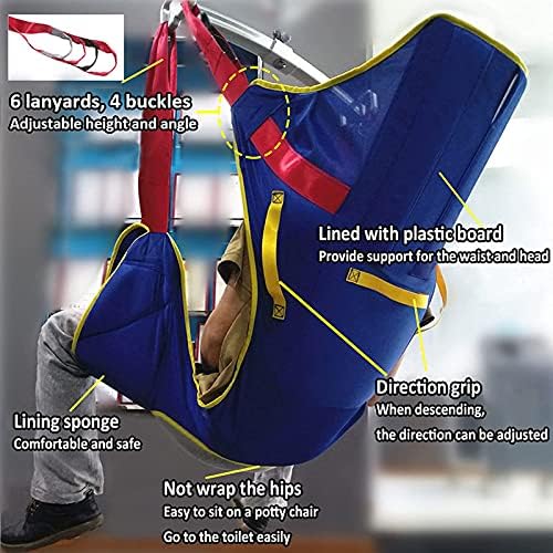 Patient Lift Sling Heavy Duty Transfer, Patient Hoist Lift Dress Toileting Full Body Sling with Head Support, Medical Transfer Belt, Four Point Support, Blue