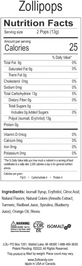 Zollipops Clean Teeth Pops Sugar Free Candy, Dye-Free Lollipops - Keto & Diabetic-Friendly, Dentist-Approved Treats for Kids (Natural Fruit Flavors, 6 oz)