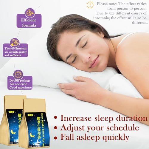 Sour Jujube Kernel Poria Cocos Lily Tea Bags 6.35oz/300g(60Bags/2Pack) Good Night Sleepytime Tea Sour Jujube Kernel Lily Tea Chinese Herbal Tea 酸枣仁百合茶 酸枣仁 晚安茶 助睡眠