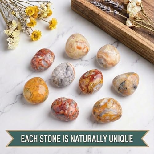 Polished Crazy Lace Agate Healing Crystal Stone – 1 Pc 1.2" Worry Stone for Anxiety, Pocket Palm Gemstone, Super Large Handpicked Natural Tumbled Rock for Meditation, Reiki, Chakra, Home Decor