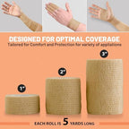 Self Adherent Cohesive Tape - (Pack of 12) 1” 2" 3" x 5 Yards, (Light Tan) Self Adhesive Bandage Rolls & Sports Athletic Wrap for Ankle, Wrist, Sprains