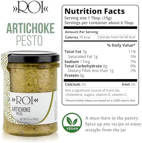 ROI Italian Artichoke Dip - Gourmet, Healthy, Vegan, Natural Artichoke Pesto for Bruschetta, Spinach Artichoke Dip, Sandwich Spread 6.3oz (180g) - Pack of 1