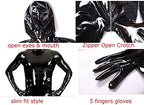 LESOYA Men's Shiny Wetlook PVC Leather Zipper Crotch Bodysuit Full Body Catsuit Attached Hood Gloves