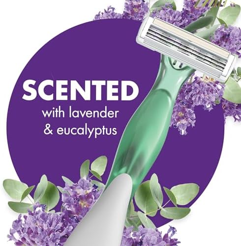 BIC Soleil 3 Escape Scented Women's Disposable Razors, 3 Blades, Comfortable Shave, Lavender & Eucalyptus Scented Handle Shaving Razors for Women, 4 Count