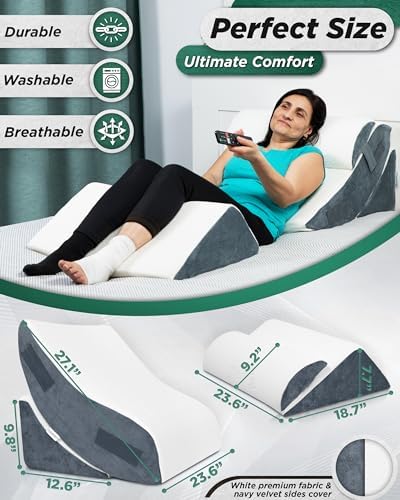 Lunix LX5 4-Piece Support for Shoulder & Upper Body Rest, Orthopedic Bed Wedge Pillow Set, Elevated Memory Foam for Post-Op Recovery & Sleep Comfort, Arctic Navy