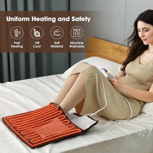 WarmMist Electric Heated Foot Warmers,22”×20” Heating Pad for Feet with 3 Heat Settings,ETL Certified Feet Warmer for Women and Men,Back and Legs,Auto Shut Off,Birthday Gifts,Brown
