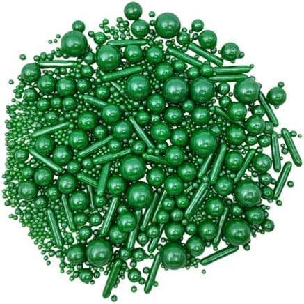 Edible Christmas Green Pearl Sugar Sprinkles Candy Mix Size Baking Edible Cake Decorations Cupcake Toppers Cookie Decorating Wedding Party Valentine Halloween Christmas Supplies 100g/3.53oz