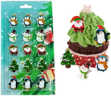 15PCS Christmas Edible Cake Topper Decorations Santa Claus Snowflakes Cupcake Toppers Decorations
