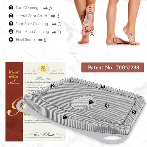 FREATECH Large Shower Foot Scrubber Mat, Silicone Foot Cleaner Brush to Clean, Exfoliate and Massage Feet Without Bending Over, Improve Foot Appearance and Overall Health, Grey - 17.3" x 13"