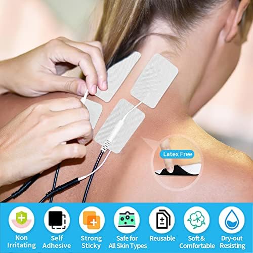 TENS Unit Replacement Pads, 40 PCS Premium Thickened Reusable Self-Adhesive Electrode Pads for EMS Muscle Stimulator Massager, 2"x4" - 20 Pcs, 2"x2" - 20 Pcs