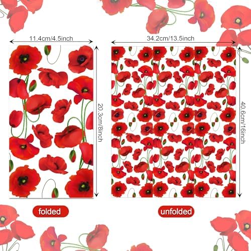 40PCS Poppy Floral Paper Napkins Flowers Paper Napkins Disposable Red Poppy Floral Guest Napkin Decorative Hand Napkin for Poppies Party Supplies, Dinner, Wedding, Birthday, Garden Party, 4.5" x 8"