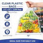 ASSUREPAK Clear Produce Bags Roll - 3000 bags - 15"x20" – (4 Rolls, 8 Microns) – for Grocery, Small Business, Reusable Produce Use, Food & Storage Needs, Garden Fresh, Narrow Profile, Kitchen Use
