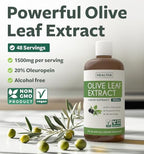 Olive Leaf Extract (Non-GMO) Super Strength: 20% Oleuropein - 1500mg - Vegetarian - Immune Support Supplement, Skin Health, and Powerful Antioxidants Supplement - Liquid Extract - 8 Fl Oz