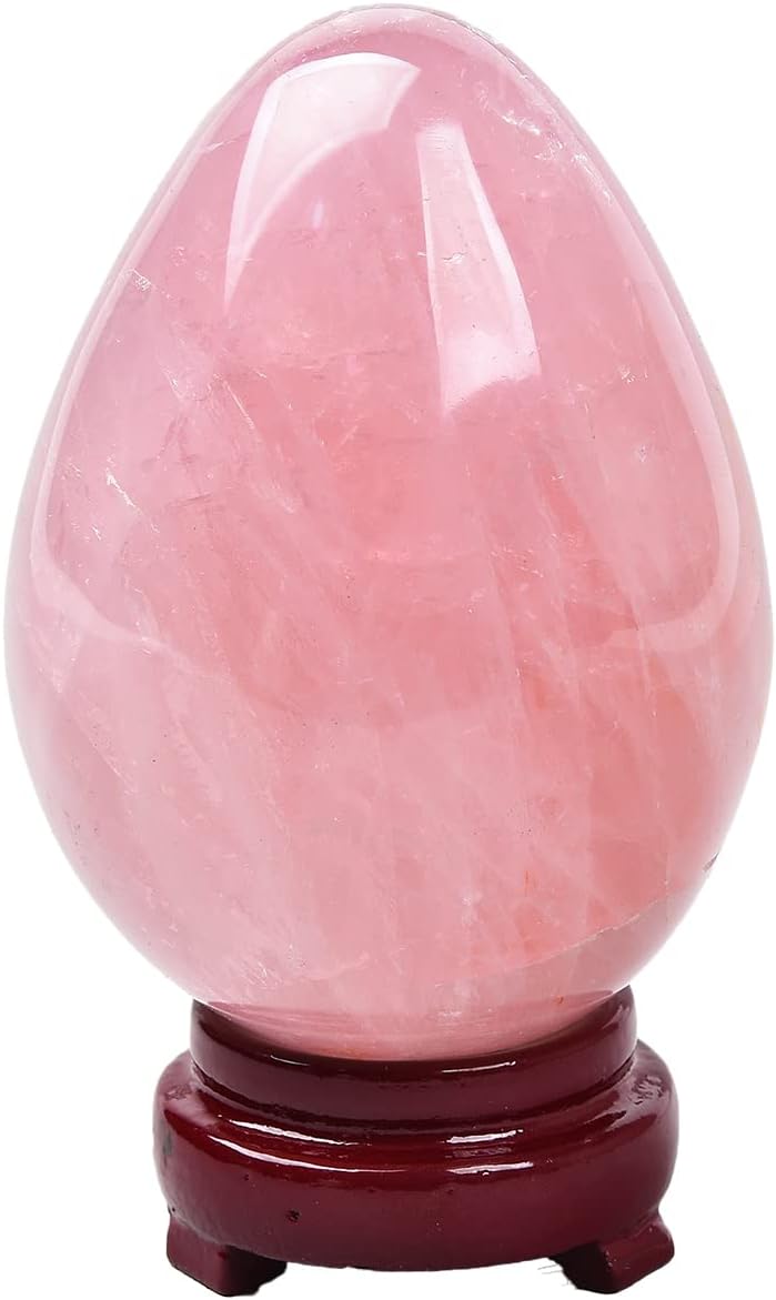 AMOYSTONE Large Natural Rose Quartz Crystal Egg for Healing and Reiki Practice, Home Decor Stone with Base, 3-3.5 Inch, One-of-a-Kind Formation for Living Room or Meditation Area