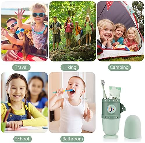 Pwsap Toothbrush Travel Case, Removable and Portable 3 in 1 Toothbrush Holder Cup, Use for Travel, Hiking,Camping, School, Bathroom, Cute and Playful Submarine Styling for Kids and Teens (Green