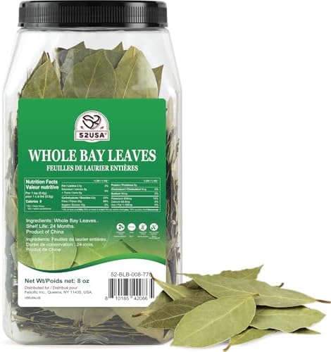 52USA Bay Leaf Whole 8oz – Dried Bay Leaves in Bottle | Natural Laurel Leaves for Cooking, Soups, Stews, Pasta & Seasoning | Bulk Gourmet Herb for Kitchen Spice Rack