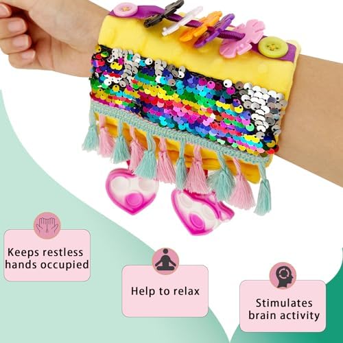Sensory Aids for Alzheimer Patients for Therapy and Anxiety Relief Autistic Dementia Sensory Mat Fidget Wrist Cuff ASD ADHD OCD (Orange)