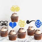 Ercaido 24PCS Best Dad Cupcake Toppers Hat Leather Shoes Cupcake Picks Moustache Tie Beers Food Picks for Father's Day Theme Office Dad Birthday Cupcake Cake Decorations Supplies