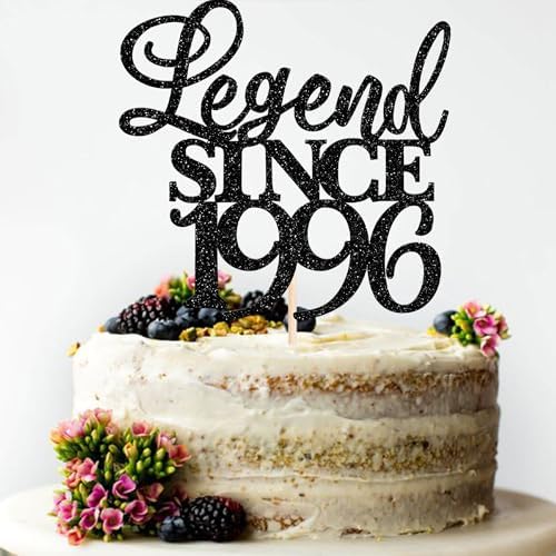 Rsstarxi 1 Pack Legend Since 1996 Cake Topper Glitter Thirty Cheers to 30th Birthday Cake Decorations for Happy 30th Men and Women Birthday Wedding Anniversary Party Cake Decorations Black