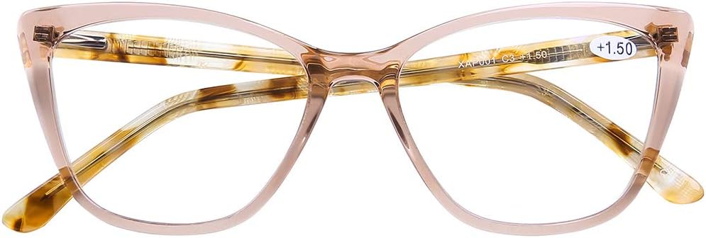 DOOViC Computer Reading Glasses Blue Light Blocking Acetate Frame Fashion Cat Eye Spring Hinge Readers for Women 1.75