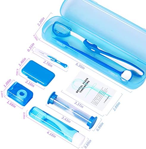 Annhua Braces Kit Cleaning 8 Pack for Orthodontic, Portable Tooth Cleaning Tools Family Oral Care Hygiene Set, Interdental Brush, Ortho Wax, Floss, Oral Mirror Included - Blue
