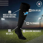 For Bare Feet NFL Adult Knee High-Performance Socks, All Black, Unisex Design, Recovery Wellness Exercise Accessory