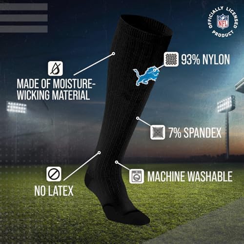 For Bare Feet NFL Adult Knee High-Performance Socks, All Black, Unisex Design, Recovery Wellness Exercise Accessory