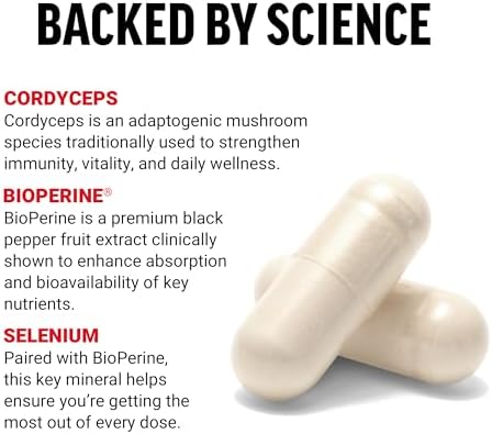 Force Factor Cordyceps Capsules with 1000mg of Cordyceps Sinensis Mushroom Extract, Traditionally Used to Improve Vitality, with BioPerine for Quick Absorption, Key Natural Ingredients, 60 Capsules