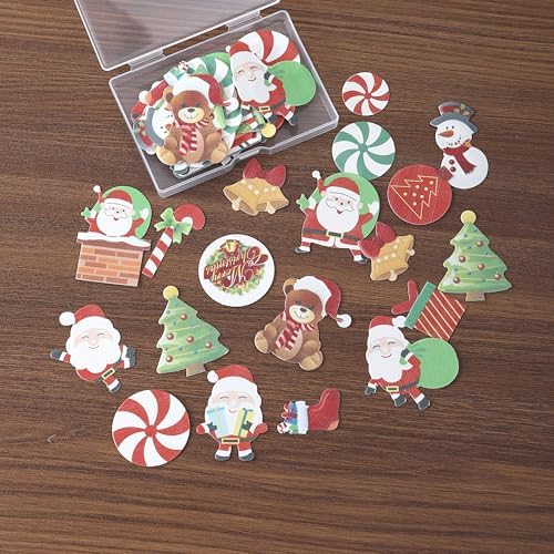 YOcity 60Pcs Edible Christmas Cake Decorations– Wafer Paper Christmas Cupcake Toppers Cartoon figurine ornaments Set,Santa,Reindeer,Snowman Cake Decoration and Xmas Party Miniature Supplies