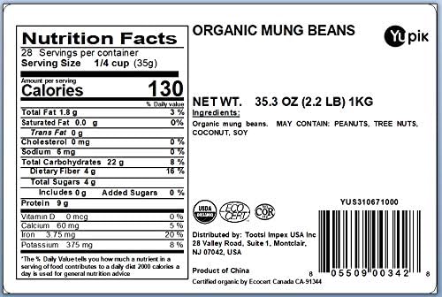 Yupik Organic Mung Beans, 2.2 lb (Pack of 6)