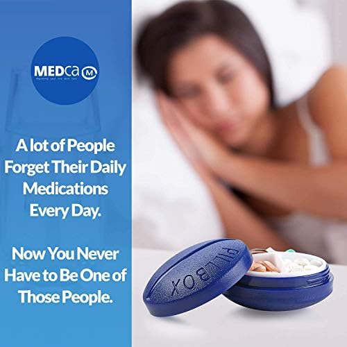 Pill Box Round for Travel - Mini Compact Portable 4 Compartment Pills Case Organizer, Vitamin and Medication Dispenser Holder for Up to 4 Times A Day, BPA Free Pill Reminder by MEDca