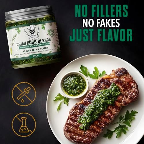 Chimi Boss Chimichurri Original Sauce, 9 fl oz – Authentic Argentinian Green Herb Sauce with Fresh Parsley, Garlic & Spices – All Natural Marinade & Topping – Made in USA