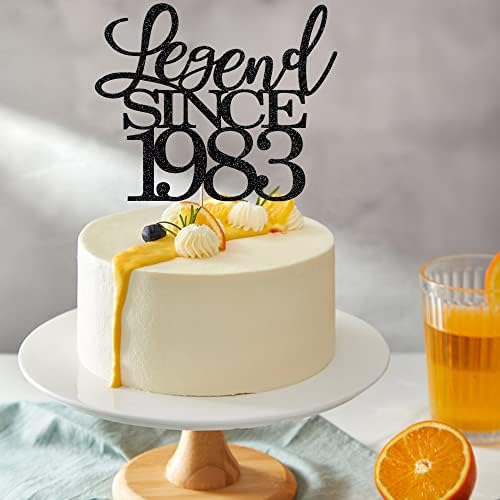 Legend Since 1983 Cake Topper 43th Birthday Happy Birthday Cake Topper Men and Women Cheer 43 Years Old Handmade Black Glitter Cake Decoration (1983)