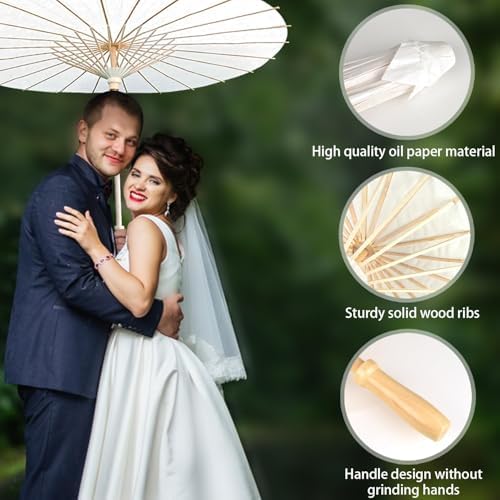 MOTOTO 4 Pieces 33 Inches White Paper Umbrellas Parasol Chinese Japanese Oiled Paper Umbrellas Decorative DIY Painting Parasol for Wedding Bridal Party Decor