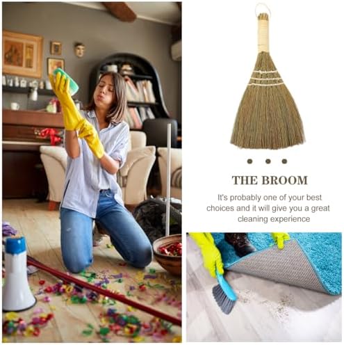 SHERCHPRY Desktop Broom Set of 2 10In Small Handheld Straw Whisk Brooms for Home Office Car Cleaning Portable Dust Brush with Ergonomic Handle for Furniture and Tabletop Dust Removal