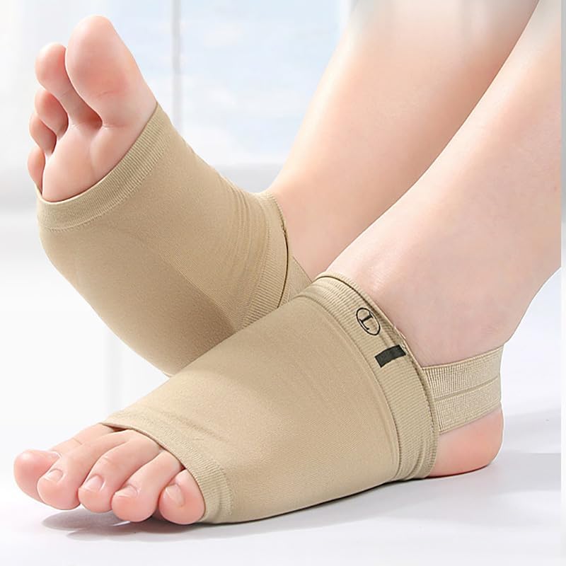 Arch Support Sleeves with Plantar Relief, Pain Flat Feet, Heel Spurs,with Built-in Gel pad Comfortable Compression Foot Sleeves 1 pairs (Beige)