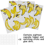 18pcs Yellow Glitter Fruit Banana Dessert Cupcake Topper Pick for Let’s Go Banana Theme Decor Supplies Baby Shower Men Women Boys Girls Happy Birthday Party Decorations
