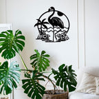 Flamingo Palm Tree Metal Wall Art, Rustic Wall Decor Indoor Pink Flamingo Sign Wall Plaque Artwork, Tropical Theme Bird Wall Decor for Bathroom Home Room Housewarming Gift Black