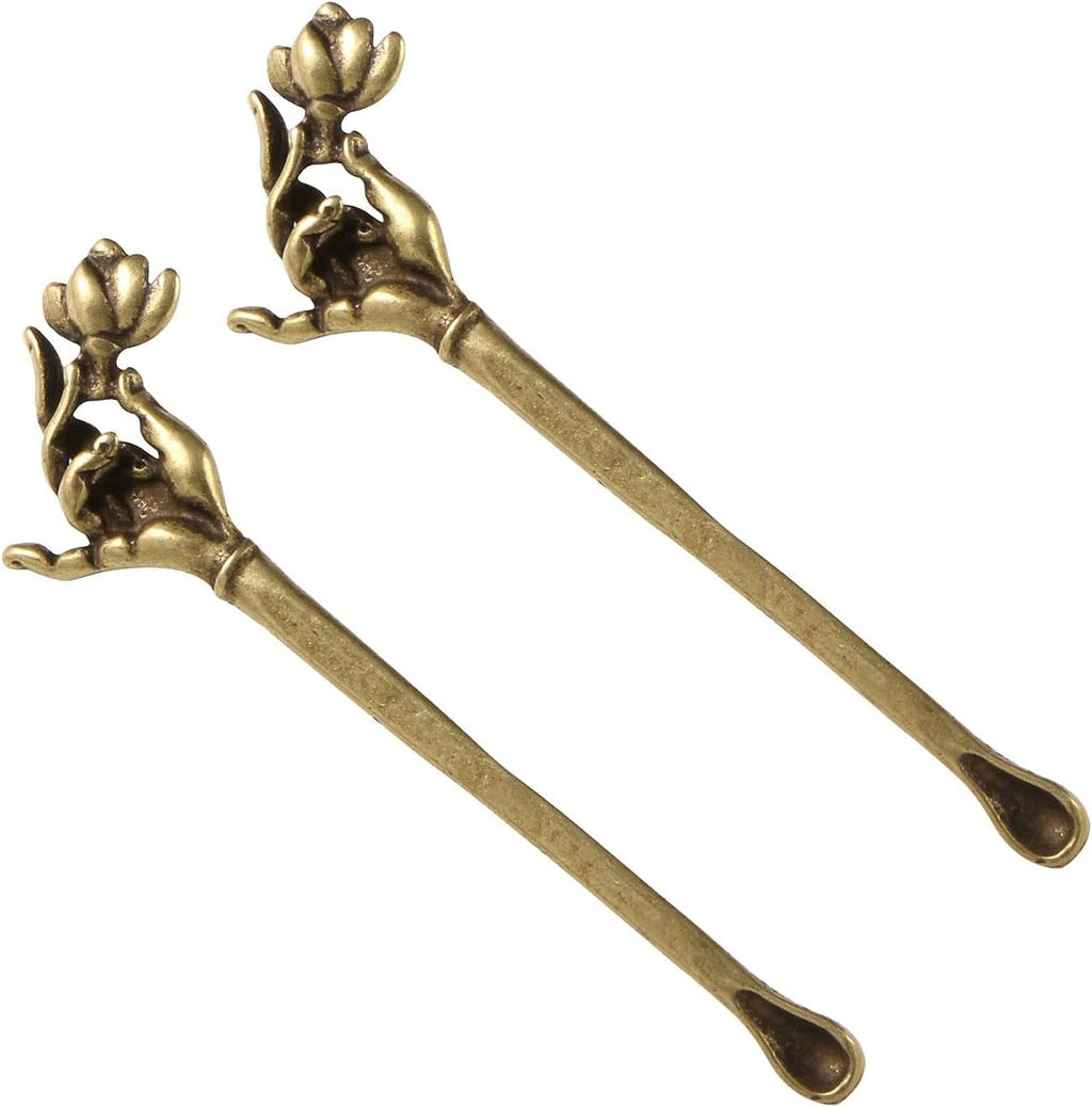 2 Pcs/Set Guanyin Hand Flower Ear Spoon Retro Ear Pick Portable Ear Waxed Tool Women And Men